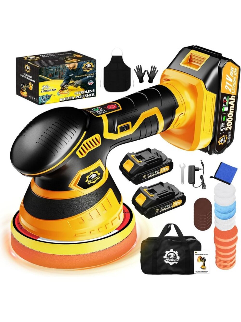 Cordless Car Buffer Polisher Kit - Dual Action Polisher with 2 Powerful